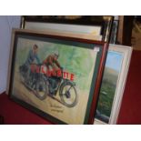 Assorted pictures and prints to include advertising print for Velocette Motorcycles, John Hewitt -