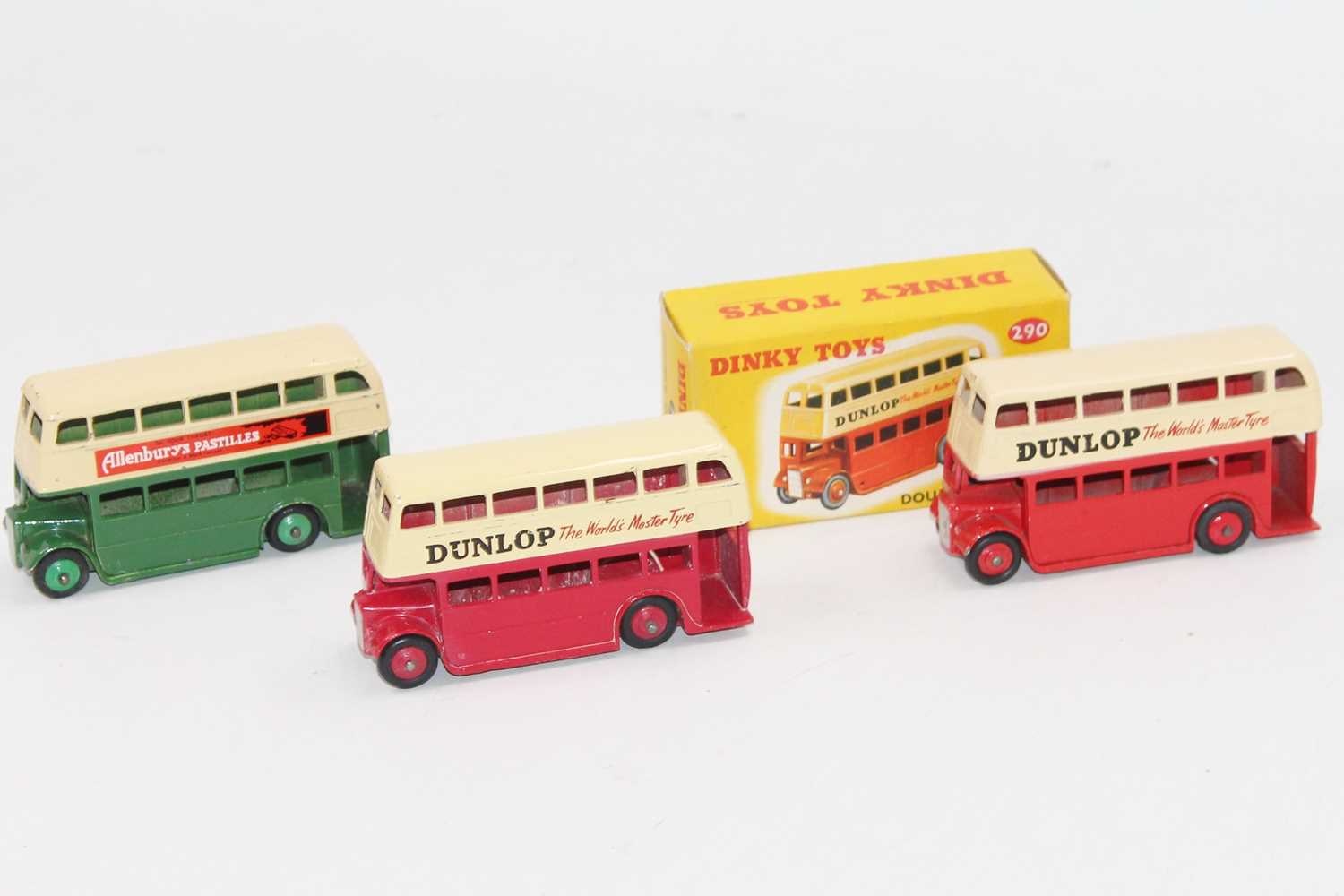 Dinky Toys No. 29C / 290 Double Decker " Bus group of 3 to include, 1. Two-tone cream and red with