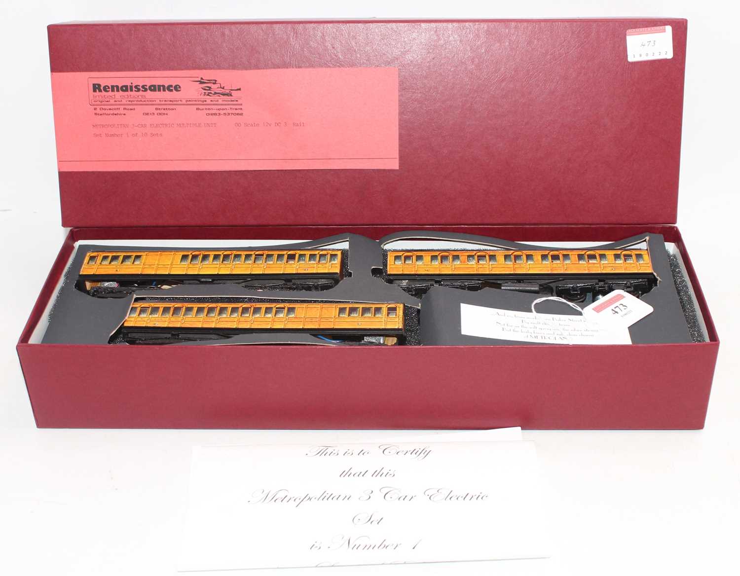 Renaissance Models (Roy Fearn) 3-rail 00 gauge Metropolitan 3-car EMU 12vDC. Printed paper sides