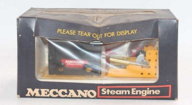 Meccano late-period live steam engine, unused complete with box and dealer display card, box would
