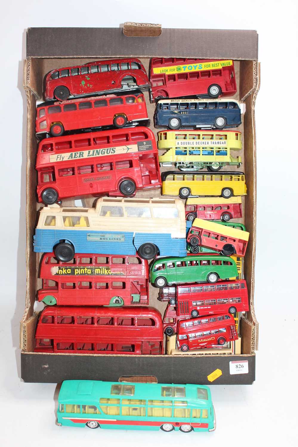 One tray containing a quantity of bus and coach models to include Tudor Rose, Mettoy, EFE and