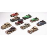 10 various loose Triag Minic Tinplate Saloons and Taxis, to include pre and post war examples, to