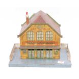 JEP Gauge 1 station building, grey base, buff walls, red roof tiles, fitted with internal electric