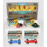 Scalextric slot car boxed car and figures group to include, B1 Typhoon and B2 Hurricane Motorcycle