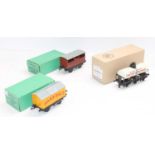 Three wagons: Hornby No.50 Saxa Salt and No.50 cattle, both (E) green (BE); with ETS United
