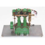 Stuart Turner D10 stationary marine engine comprising of twin-cylinder, suspended on A frames,