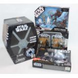 Two boxes containing a quantity of Hasbro Star Wars models and figures to include 30th anniversary X