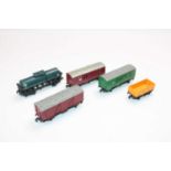 Four Hornby Dublo Super Detail wagons plus one rare 4-wheel United Glass Limited with open brake