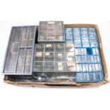 A large tray containing model railway items from a repairer’s/enthusiast’s workshop. Contains