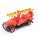 A Tekno No. 351 tinplate Falck fire engine comprising of orange to red body with black chassis and