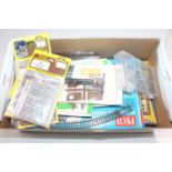 Shoebox containing a variety of N gauge items: Peco turntable, Servicing cradle; Centreline Products