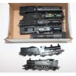 Seven unboxed locos: Hornby Q weathered 0-6-0 33009; Hornby GW 0-6-0 2579; Airfix LMS 4F 0-6-0 4519;