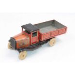 Triang tinplate pre-war 1930's Road Services Lorry comprising orange body with black roof and wings,
