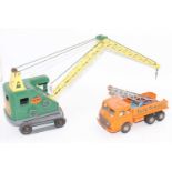 Two tinplate models to include, Marx Toys tinplate Mobile Crane comprising green cab, yellow jib and