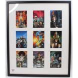 Framed and Glazed Doctor Who Print, depicting 9 various Doctor Who related postcard size images,