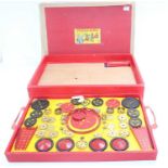 Meccano No.9 red set box containing (but not full) with a large amount of Meccano, mainly red &