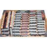 Large tray of approx. 50 mainly Mainline items: 3 maroon & cream coaches; 12 grey hoppers; 12
