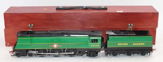 Gauge 1 Kit Built model of Merchant Navy Class 4-6-2 locomotive and tender, finished in green and