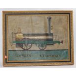 Large framed print from an unknown artist depicting a very early circa 1860’s 0-2-2 steam