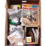 Tray containing a collection of various N Gauge modelling spares, buildings and accessories, also