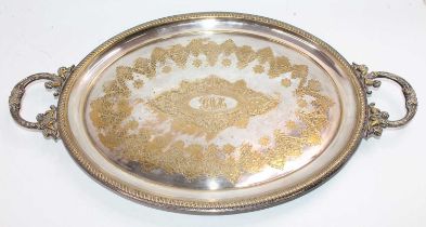 Great Western Railway GWR Ornate Twin Handled Silver plated serving tray, for hotel or station