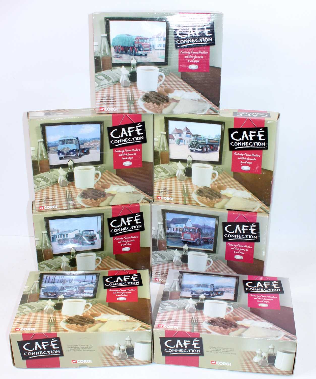 A collection of 7 boxed Corgi Classics 'Cafe Connection' models in approx. 1:50 scale as follows: