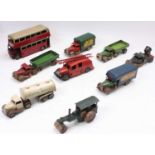 11 various loose Tinplate and Clockwork Triang Minic Vehicles and accessories, to include Double