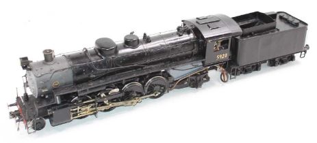 Aster based Live Steam Coal Fired Gauge 1 Model of a Mikado 2-8-2 locomotive and tender, finished in