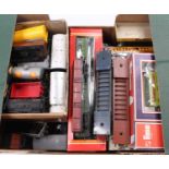 Tray containing approx. seventeen 00 gauge bogie coaches and twenty goods wagons, mainly unboxed,