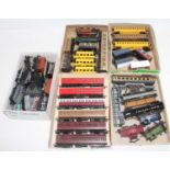 Large tray containing a variety of 00 gauge locos, coaches and goods wagons: GWR 5700 0-6-0 loco;