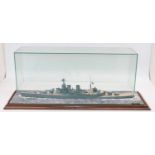 A large scale waterline model of HMS 'Hood', constructed in wood and other materials, built to a