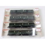 Four Fleischmann H0 5084/5085/5086 & 5087 bogie coaches, green (NM-M-BM)