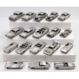 One box containing 18 Danbury Mint 1/43rd scale pewter model Jaguars to include, D Type, E Type,