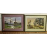 A Montgomery - river landscape and cattle grazing, pair, watercolours, each signed lower right,