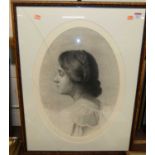 Gladys Axtens - Portrait of a lady, pencil, framed as an oval, 51 x 46cmCondition report: Glass is