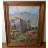 F E Beswick - Continental landscape, palette knife oil on artist board, signed lower right, 57 x