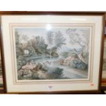 Bertin - Classical river landscape scene in the 18th century style, watercolour, bears signature