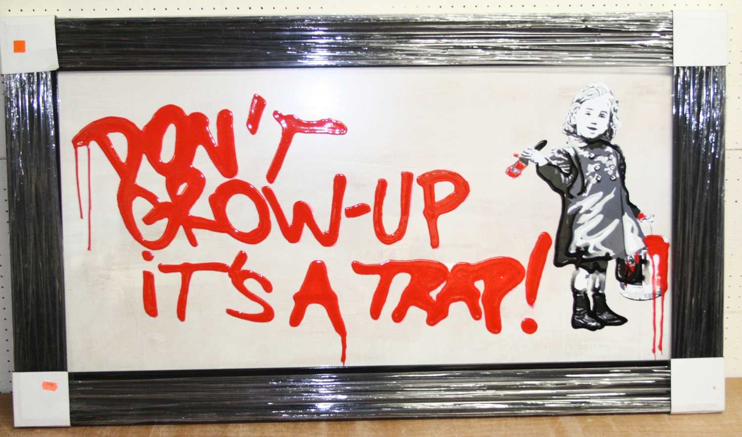 After Banksy - Don't grow up, it's a trap, mixed media, 49 x 99cm