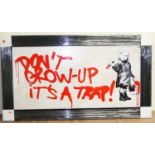 After Banksy - Don't grow up, it's a trap, mixed media, 49 x 99cm