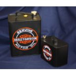 A reproduction Harley Davidson Motorcycles motor oil canister, h.33cm; together with one other