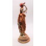 A large Royal Worcester porcelain figure of a classical lady mounted upon a circular plinth (a/f),