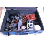 A collection of vintage photography equipment to include a Pentax ME Super camera