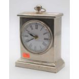 A 20th century polished white metal quartz mantel clock, height 19cm