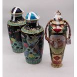 A pair of 20th century Chinese famille noir vases, height 37cm each; together with a 20th century