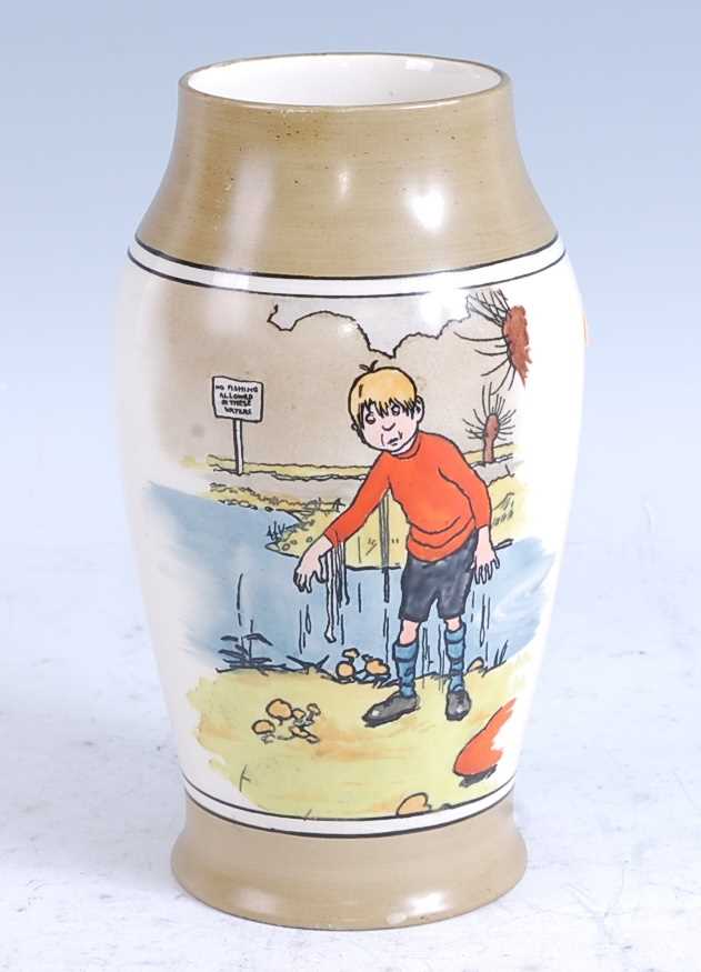 A circa 1906 Royal Doulton 'Twins-ware' vase, decorated with a scene by John Hassall, impressed