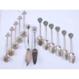 A collection of sundry hammered sterling silver wares, to include six teaspoons, each with shield