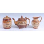 A late 19th century Doulton Lambeth stoneware teapot, inscribed 'Polly put the kettle on and we'll
