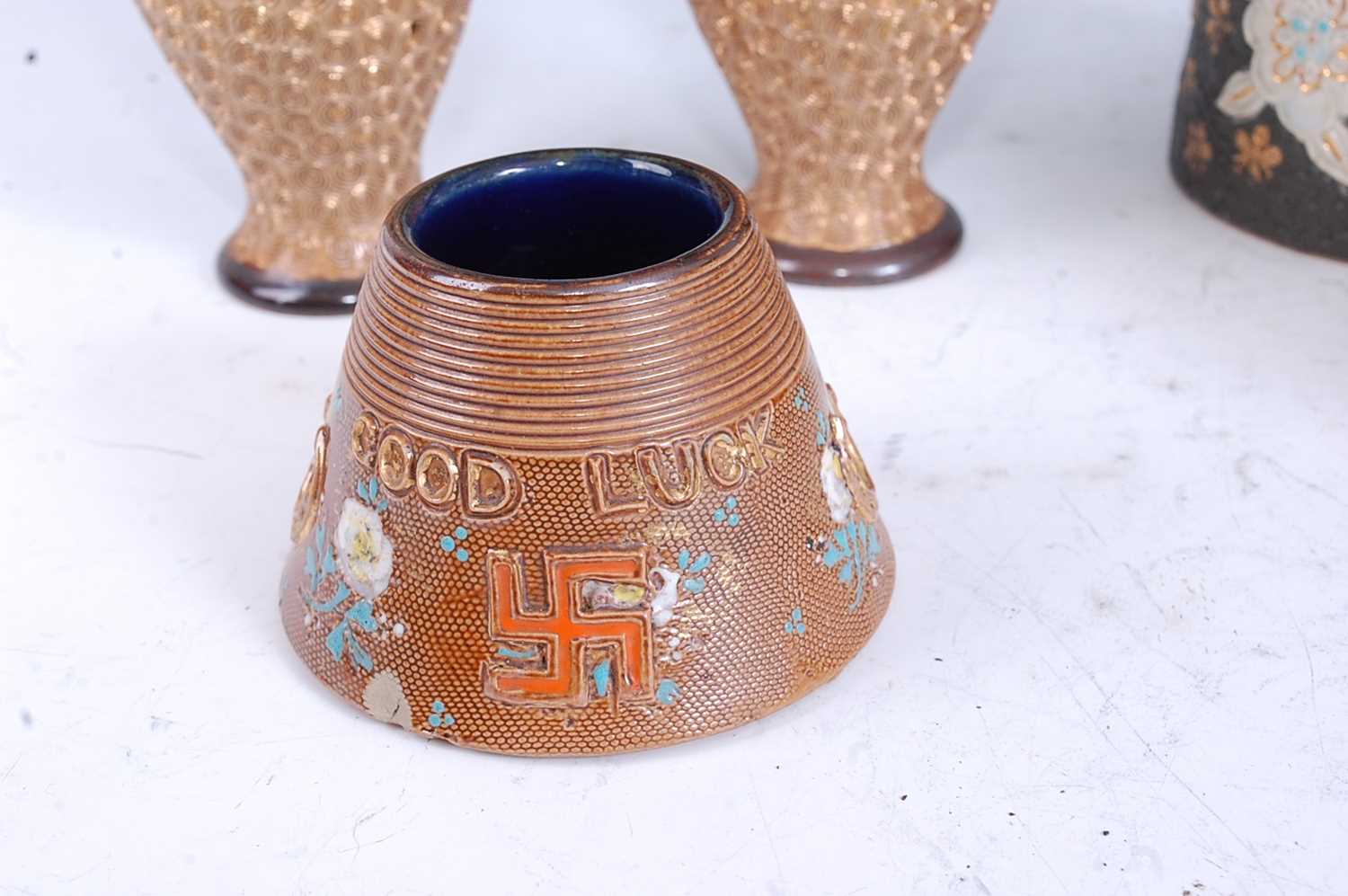 An early 20th century Royal Doulton stoneware match striker, of conical form, inscribed 'Good - Bild 2 aus 3