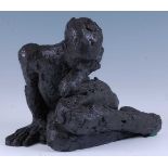 A contemporary bronzed composition figure of a crouching nude, naturalistically modelled,