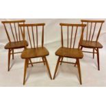 A set of four 1960s Ercol light elm stickback kitchen chairs, each w.40cm